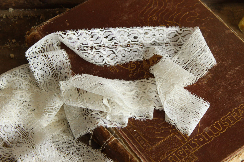 Vintage White Stretch Lace Trim, 3 yards,  1 and 7/8" wide