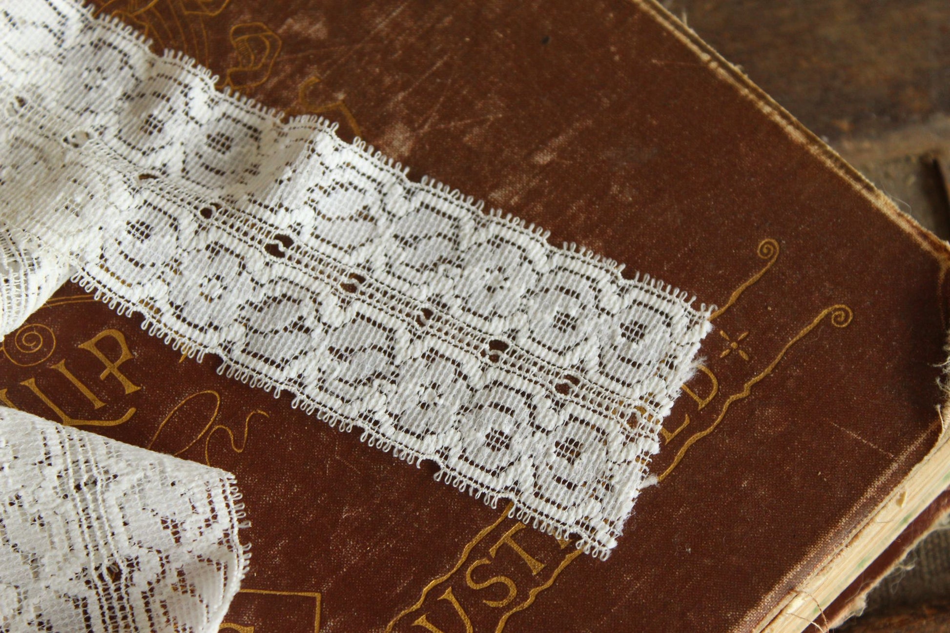 Vintage White Stretch Lace Trim, 3 yards,  1 and 7/8" wide