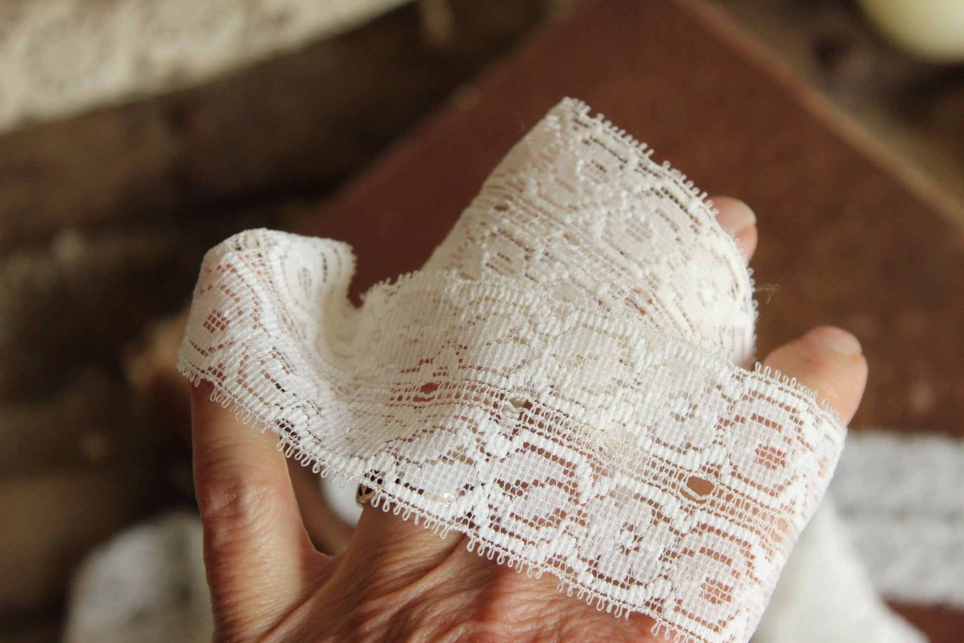 Vintage White Stretch Lace Trim, 3 yards,  1 and 7/8" wide
