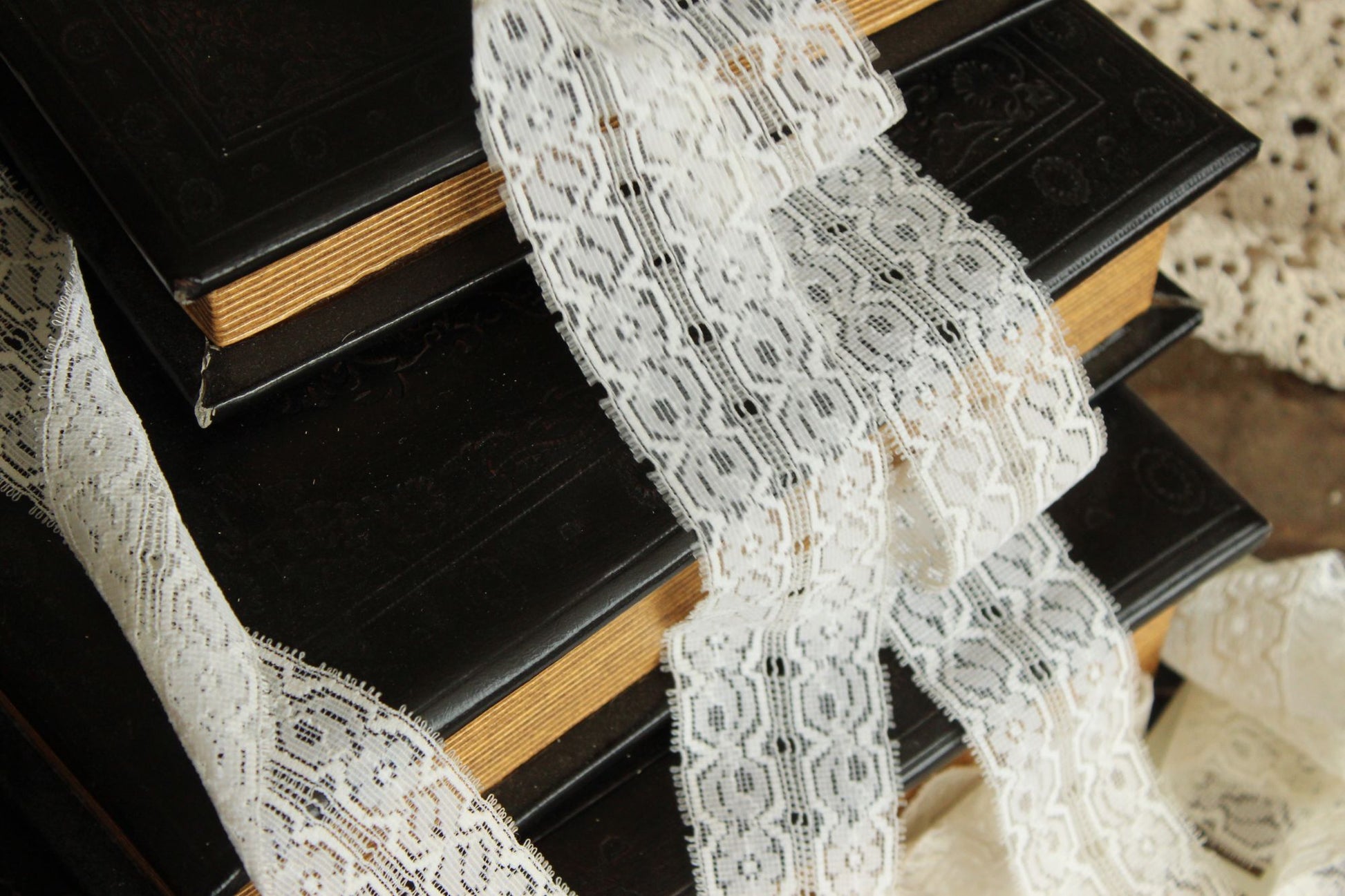 Vintage White Stretch Lace Trim, 3 yards,  1 and 7/8" wide