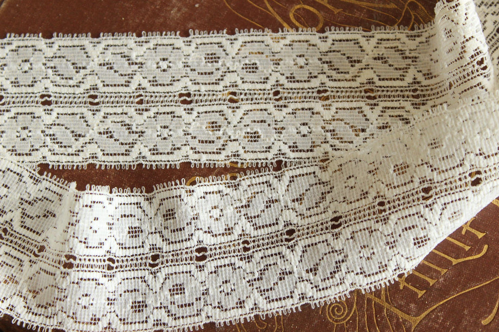 Vintage White Stretch Lace Trim, 3 yards,  1 and 7/8" wide