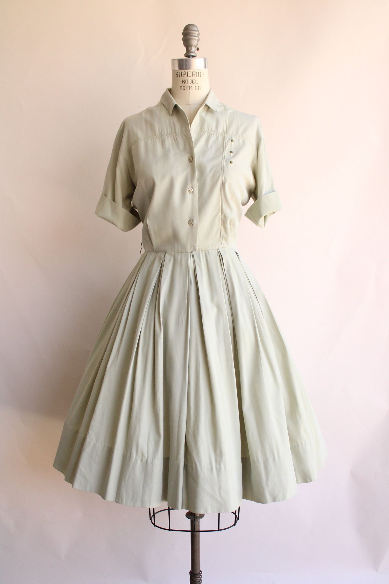 Vintage 1950s Green Shirtwaist Dress with Belt