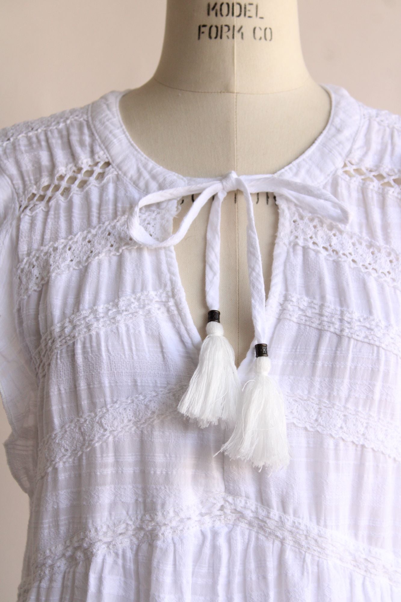 Knox Rose Womens Dress, White Cotton, Size Large, Boho Peasant