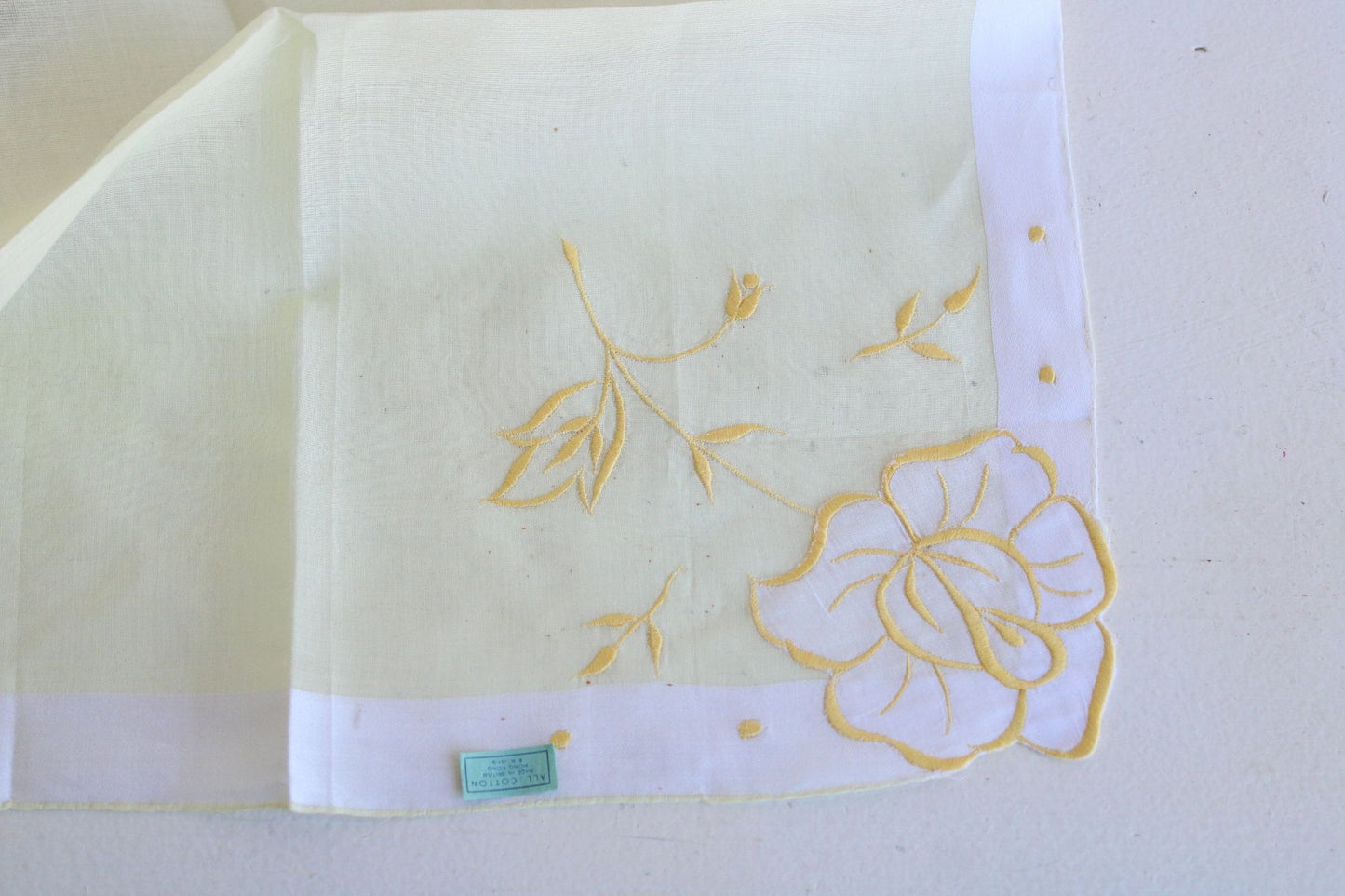 Vintage NWT Embroidered Yellow Flowers on Cotton Hankie