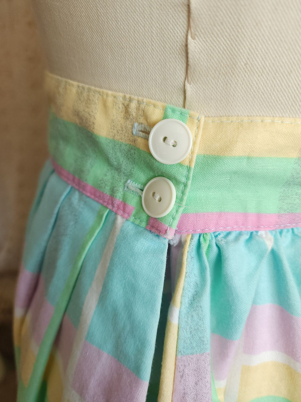 Vintage 1980s Pastel Windowpane Check Skirt With Pockets