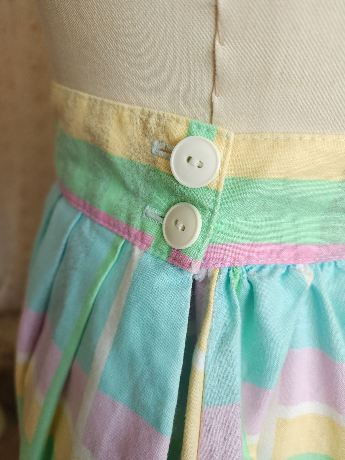 Vintage 1980s Pastel Windowpane Check Skirt With Pockets