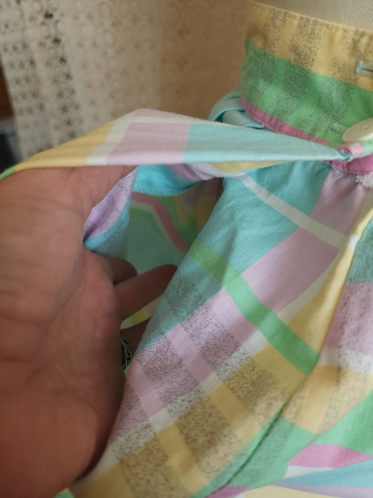 Vintage 1980s Pastel Windowpane Check Skirt With Pockets