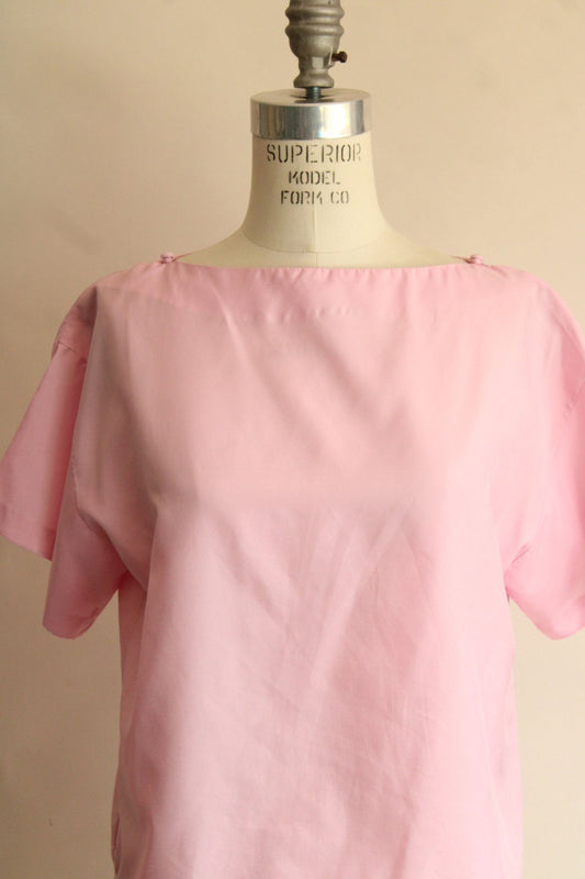 Vintage 1990s Pink Blouse with Buttons at Shoulder