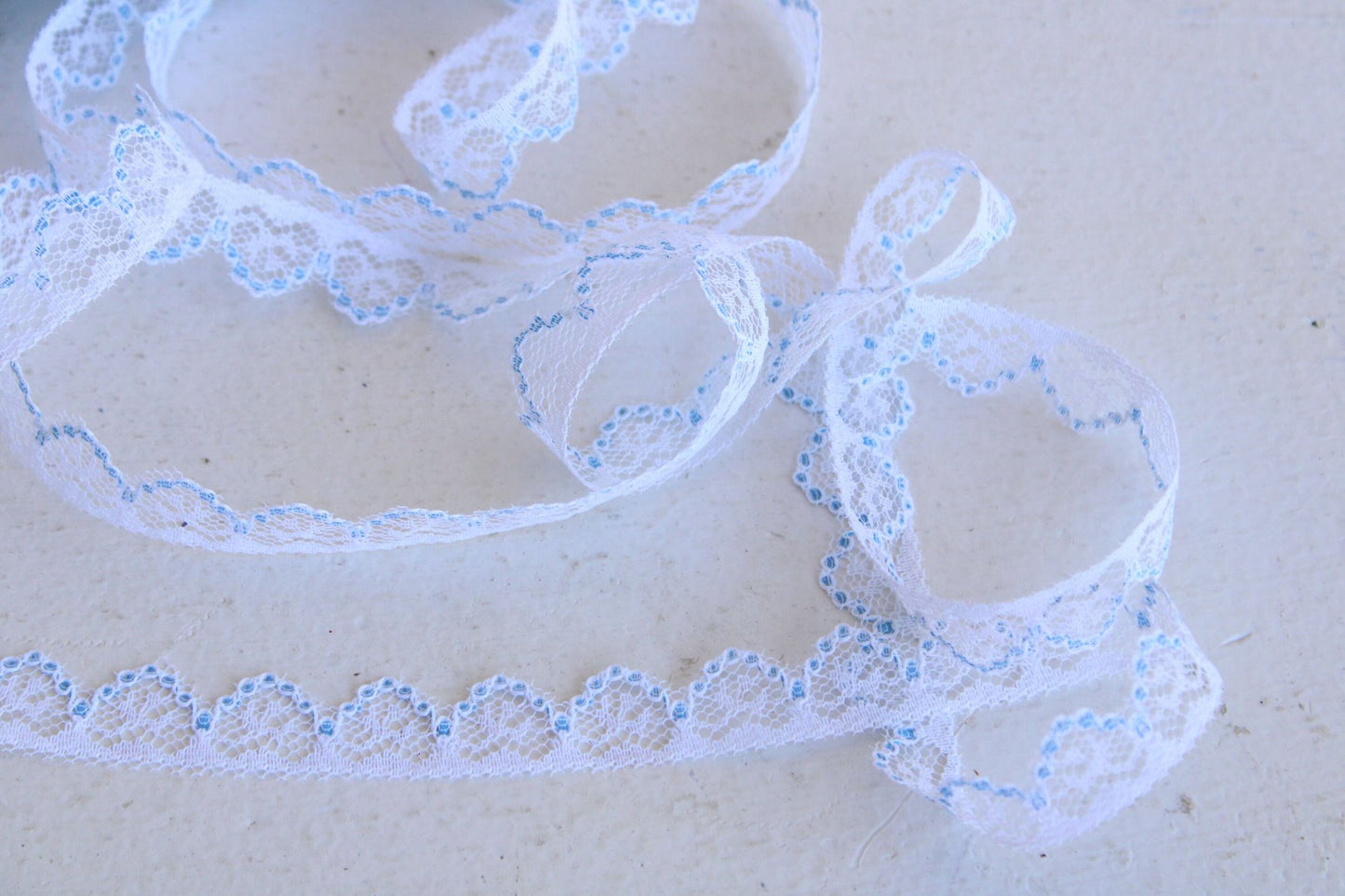 Vintage Lace Trim, White and Blue,  7/16" wide 2 yards