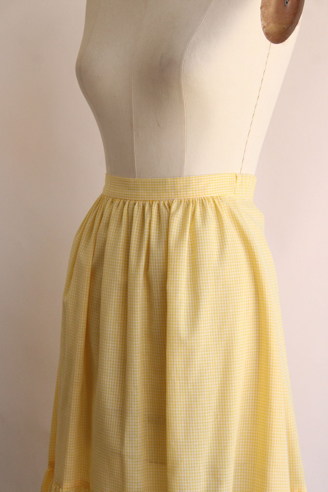 Vintage 1980s 1990s Yellow Gingham Skirt with Ruffle Hem