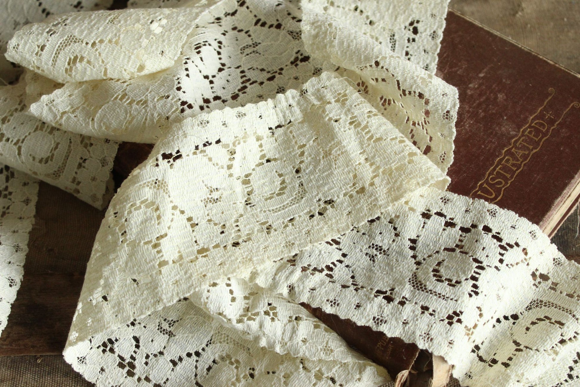Vintage Lace Trim, Ivory Cotton Tulip Pattern 3.5" Wide, 4 Yards