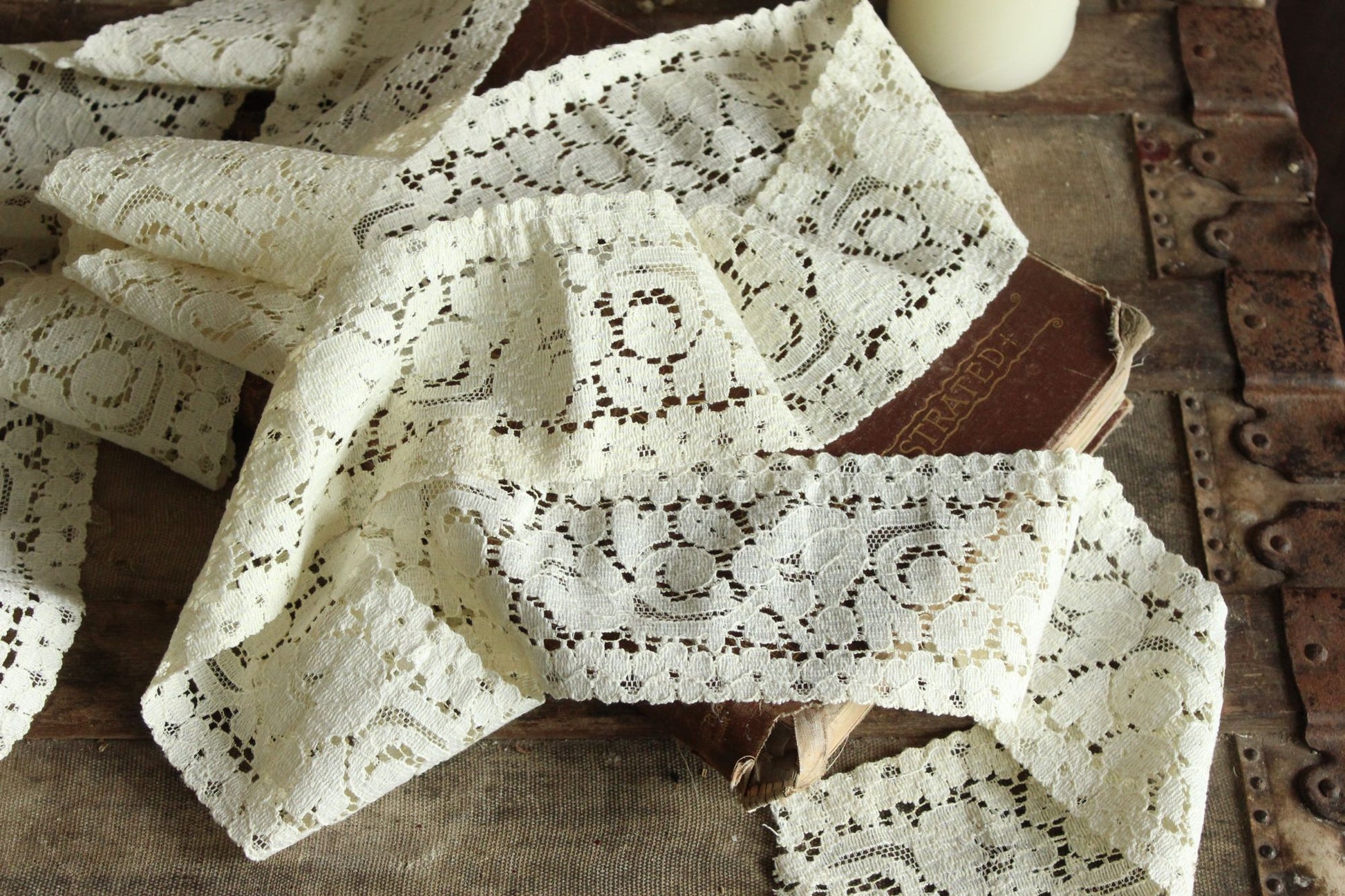 Vintage Lace Trim, Ivory Cotton Tulip Pattern 3.5" Wide, 4 Yards