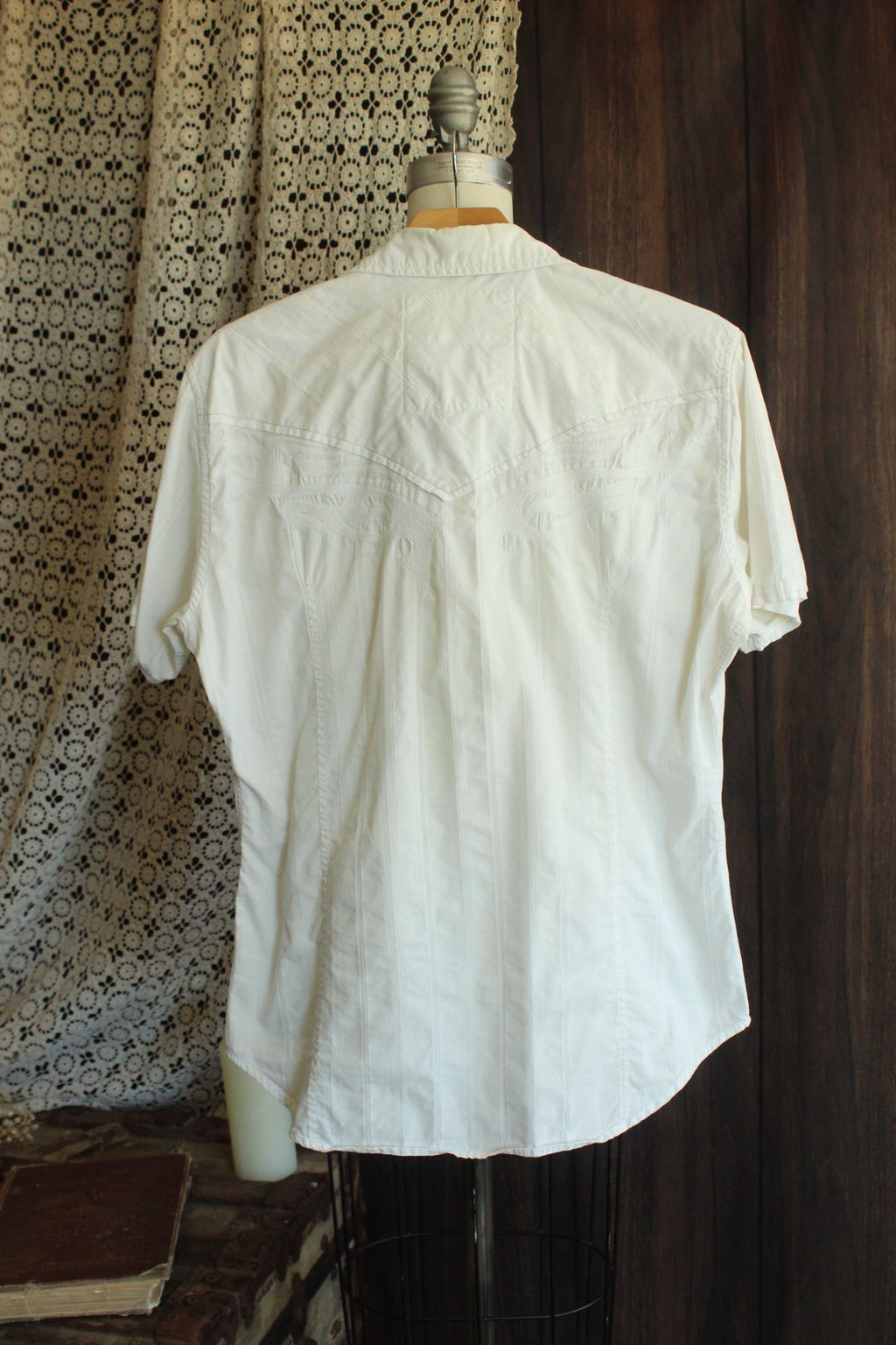 GUESS Mens Size M 2008 Western Pearl Snap Shirt Cream Embroidered Y2K Archive