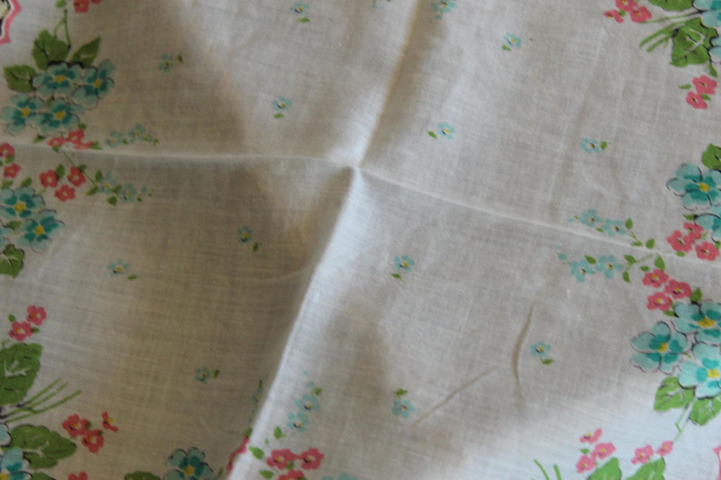 Vintage 1950s Handkerchief with Turquoise Blue Forget Me Nots