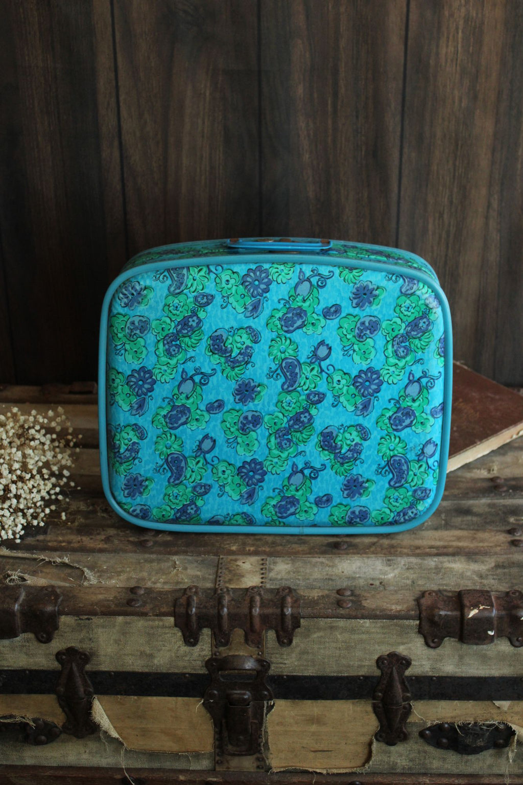 Vintage 1960s Floral Print Hard Side Suitcase