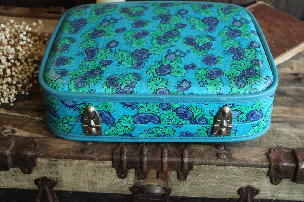 Vintage 1960s Floral Print Hard Side Suitcase