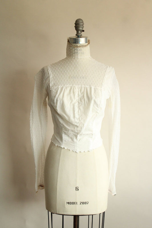Antique 1900s Blouse In White With Lace Front
