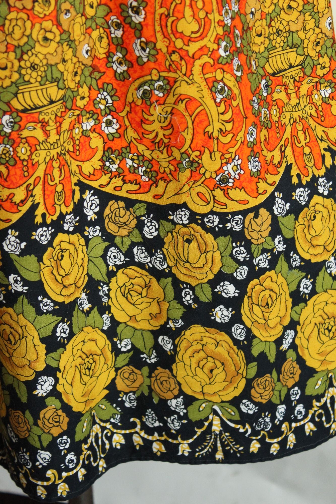Vintage 1970s 1980s Orange and Black Floral Print Sundress with Pockets