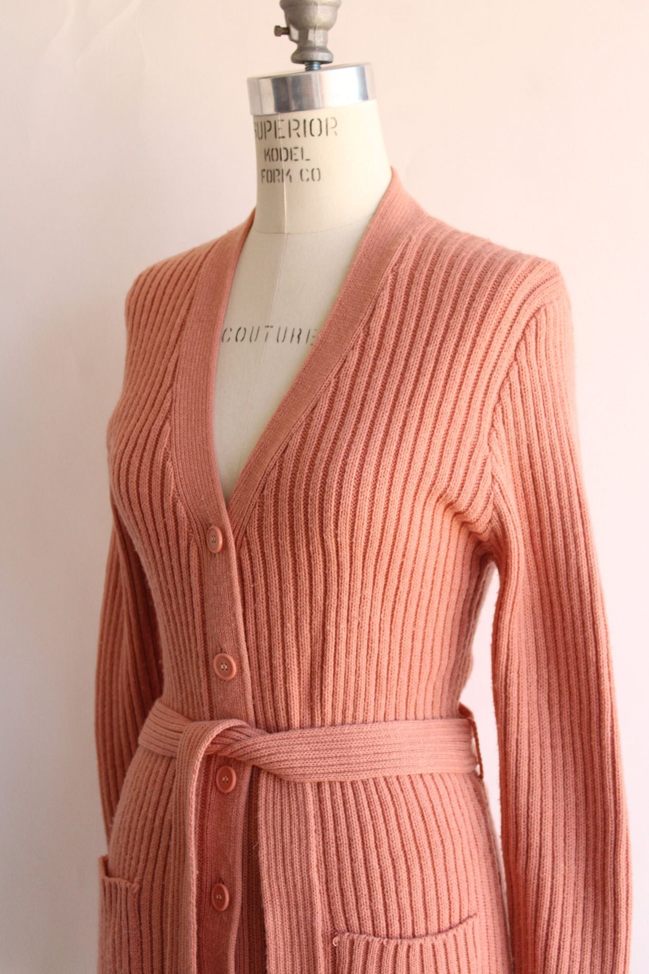Vintage 1970s 1980s Sweater With Belt and Pockets