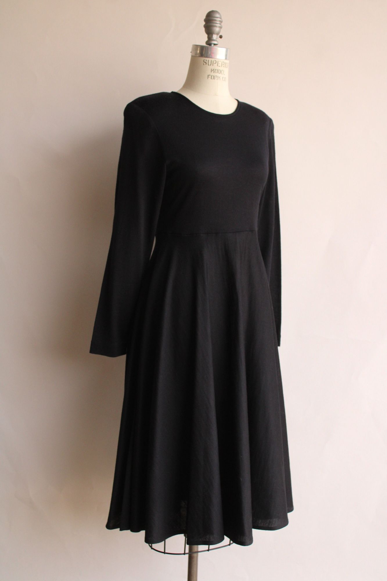 Vintage 1980s Axiom Black Wool Blend Dress with Buttons in Back