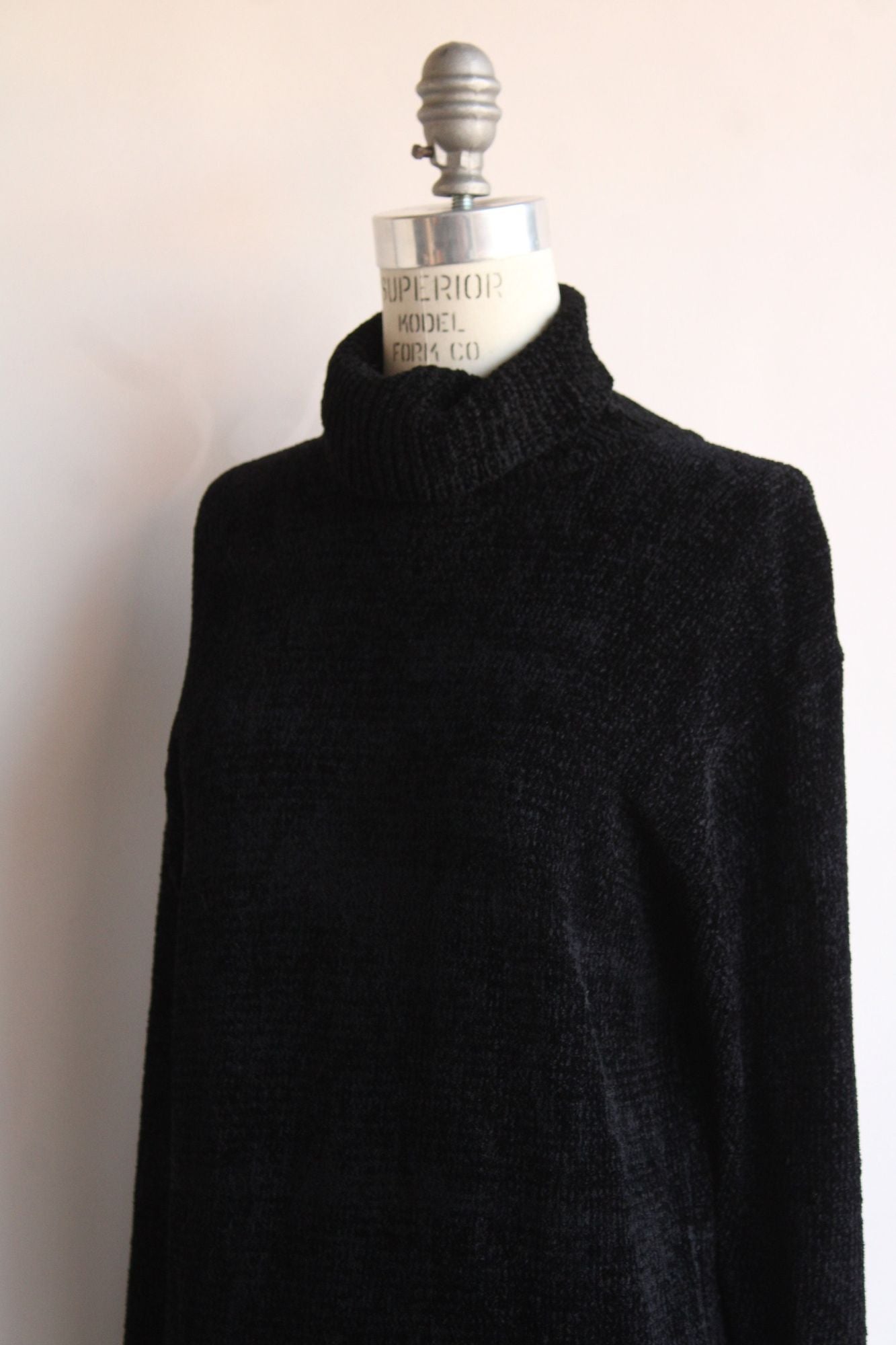 Vintage 1990s 2000s Black Chenille Turtleneck Sweater