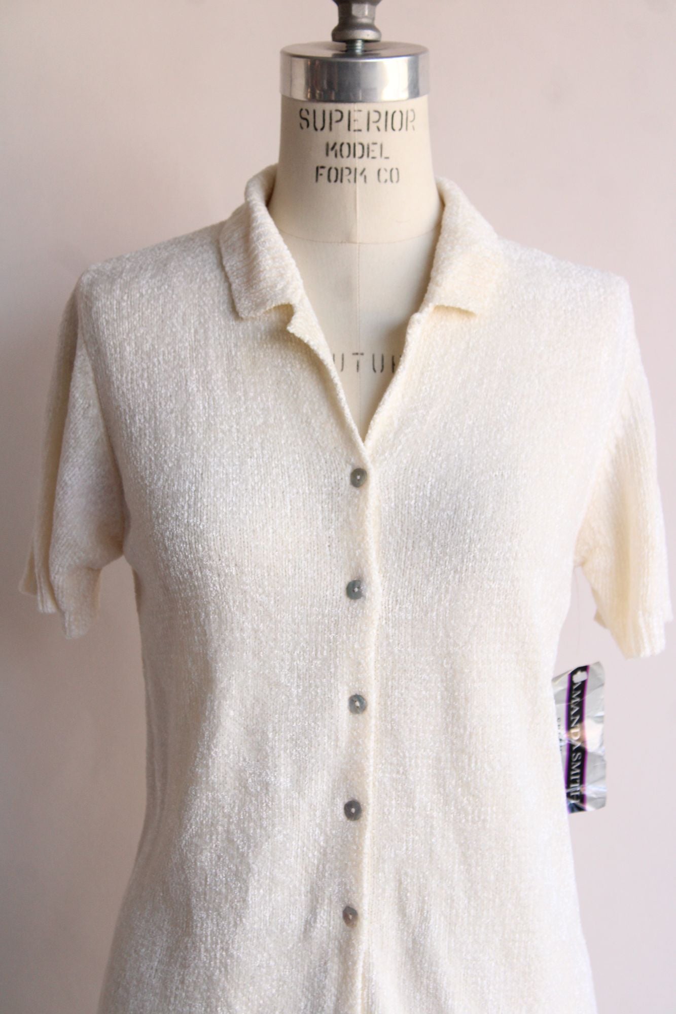 Amanda Smith Womens Sweater Top, New with Tags, Cream Chenille, Size M