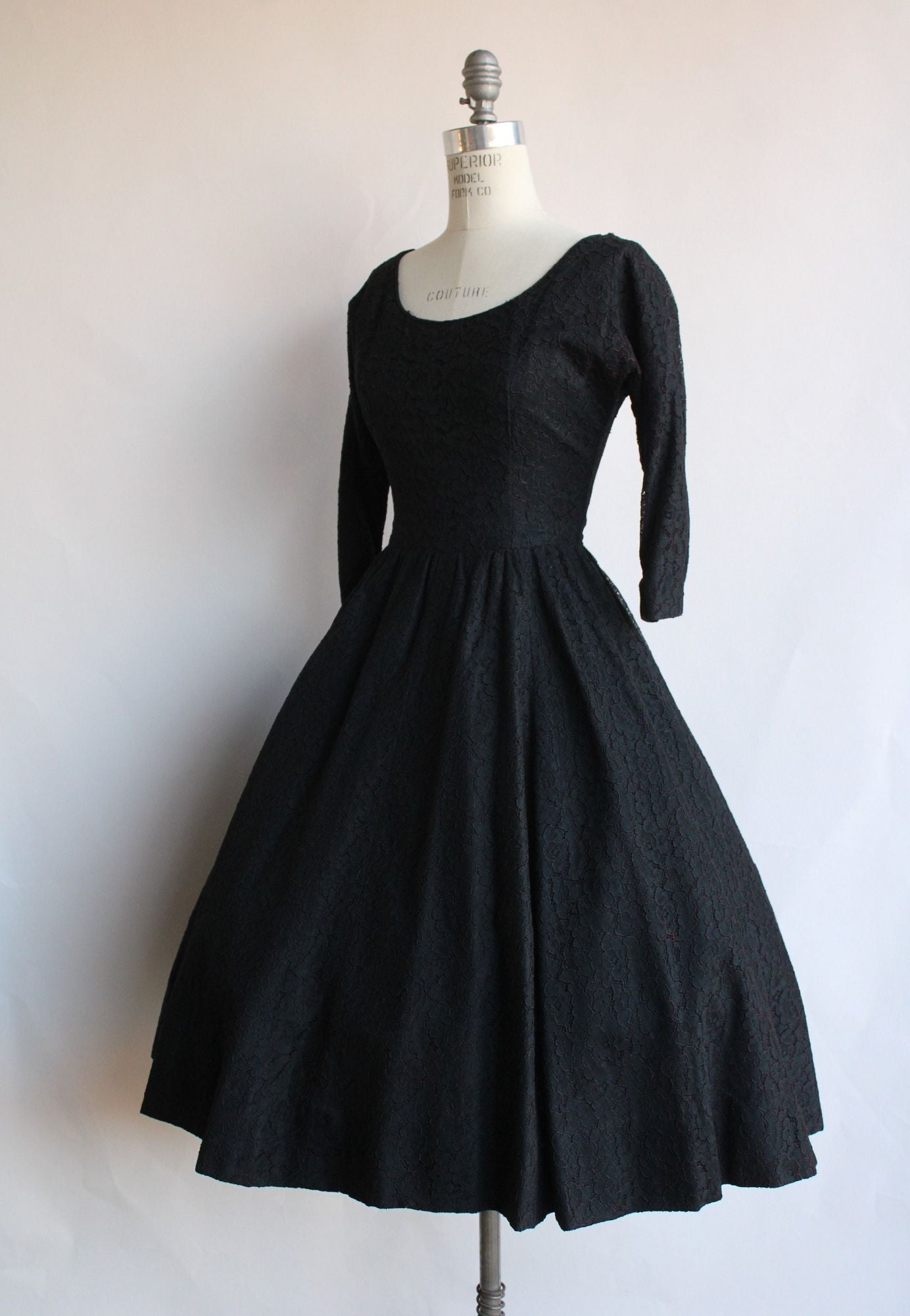 Vintage 1950s Black Lace Dress with Pocket