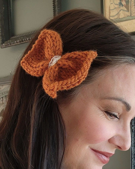 The Autumn Spice Hand Knit Mini Hair Bow on Clip
