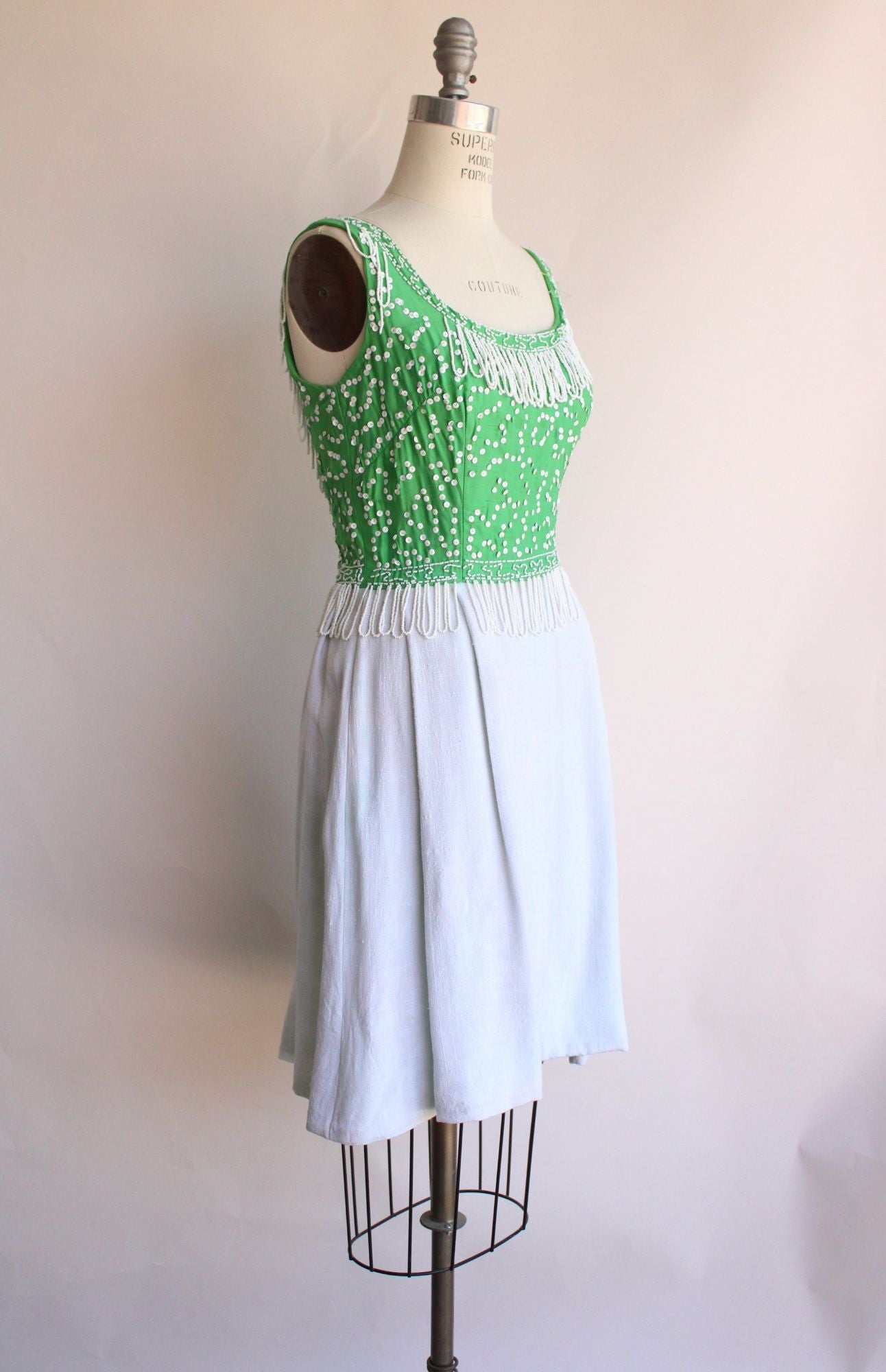 Vintage 1960s Green Beaded Dress