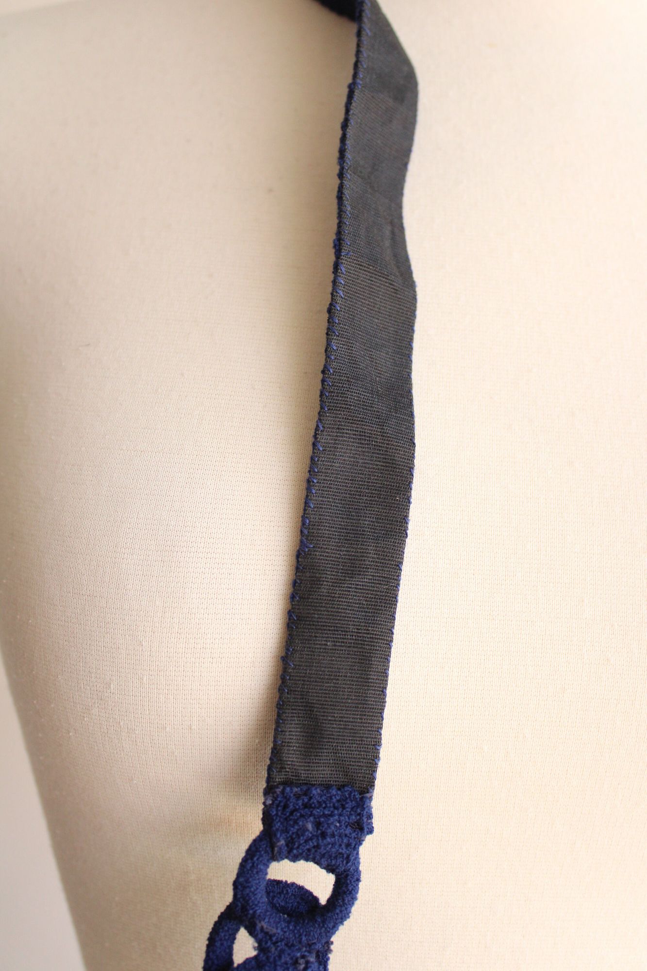 Vintage 1930s Navy Blue Knit Belt with Buckle