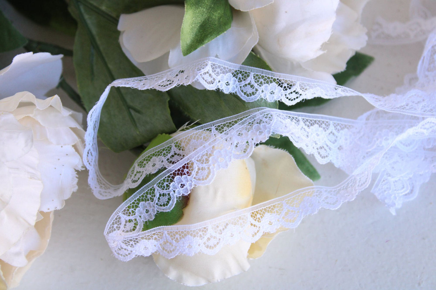 Vintage Lace Trim White Floral .50" Wide, 4 Yards
