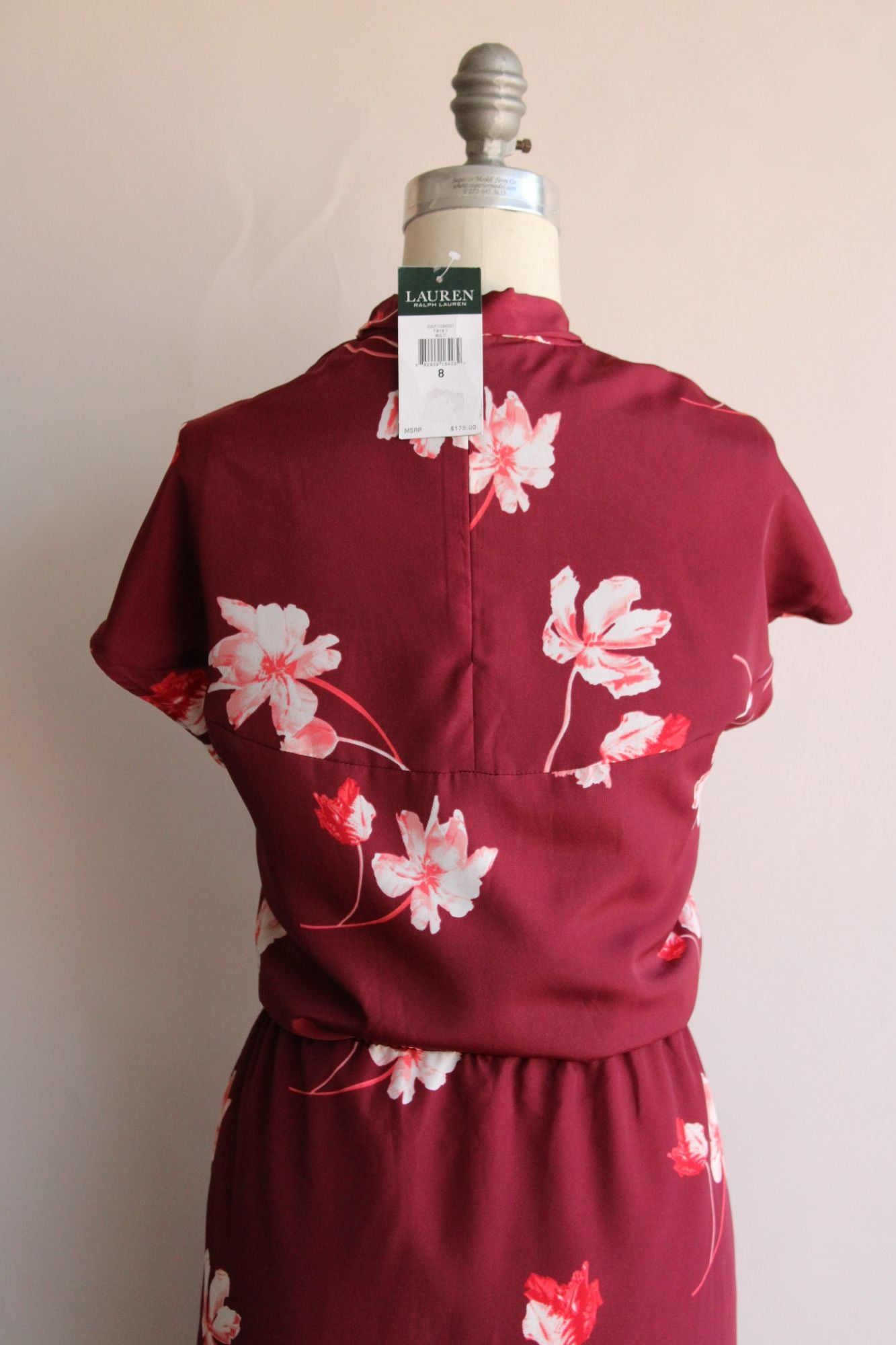 Ralph Lauren Womens Dress, Green Label, NWT, Size 8, Burgundy Floral