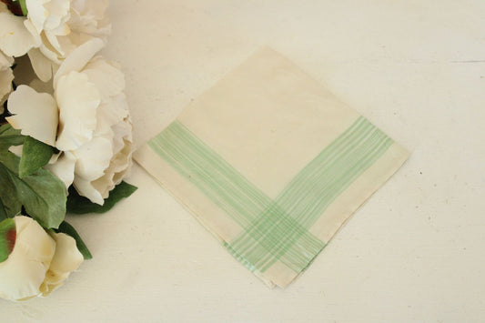 Vintage 1950s Handkerchief in Cream with Green Stripes