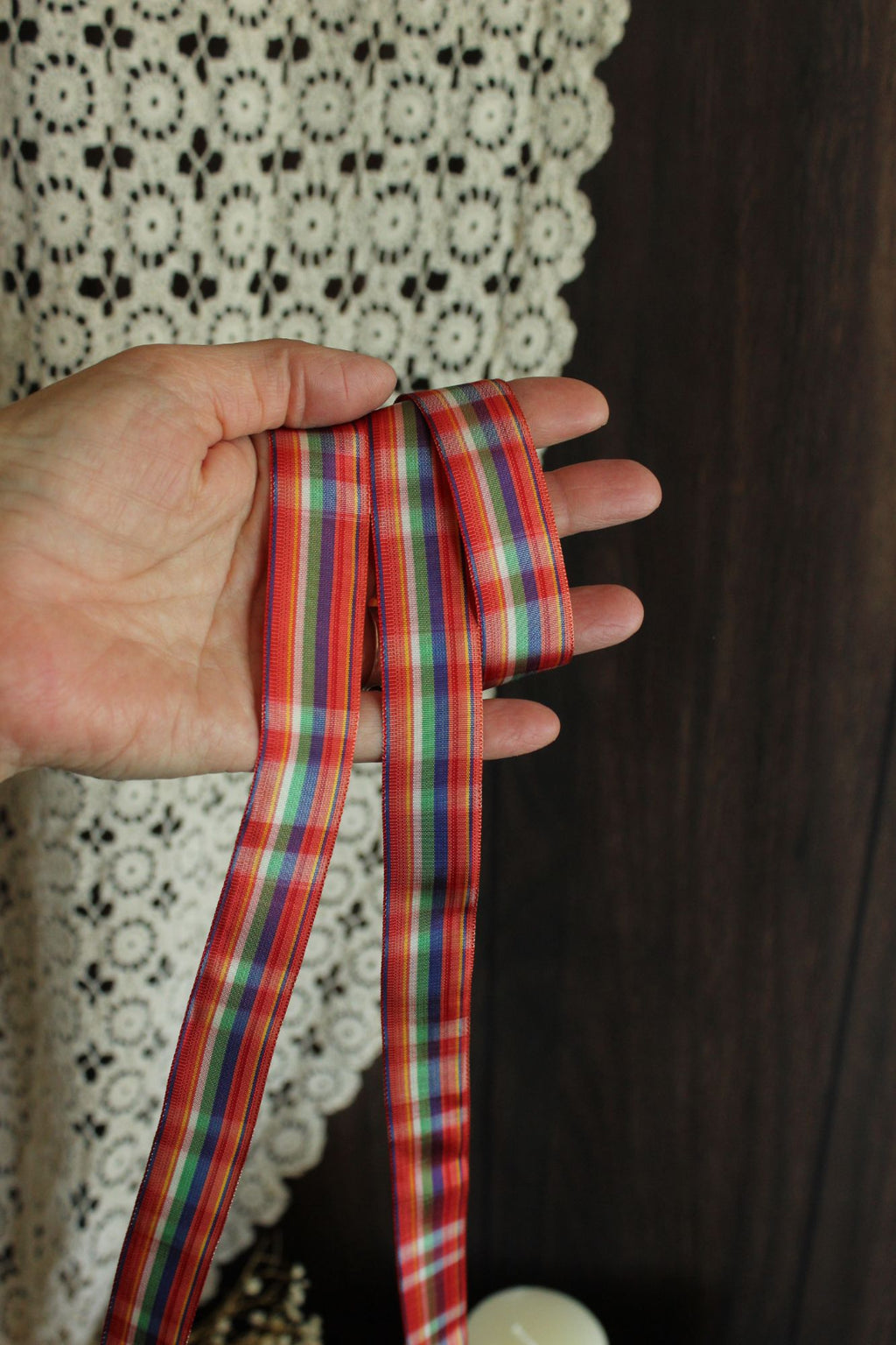 Vintage 1970s Ribbon Trim in Plaid 7/8", 2 Yards
