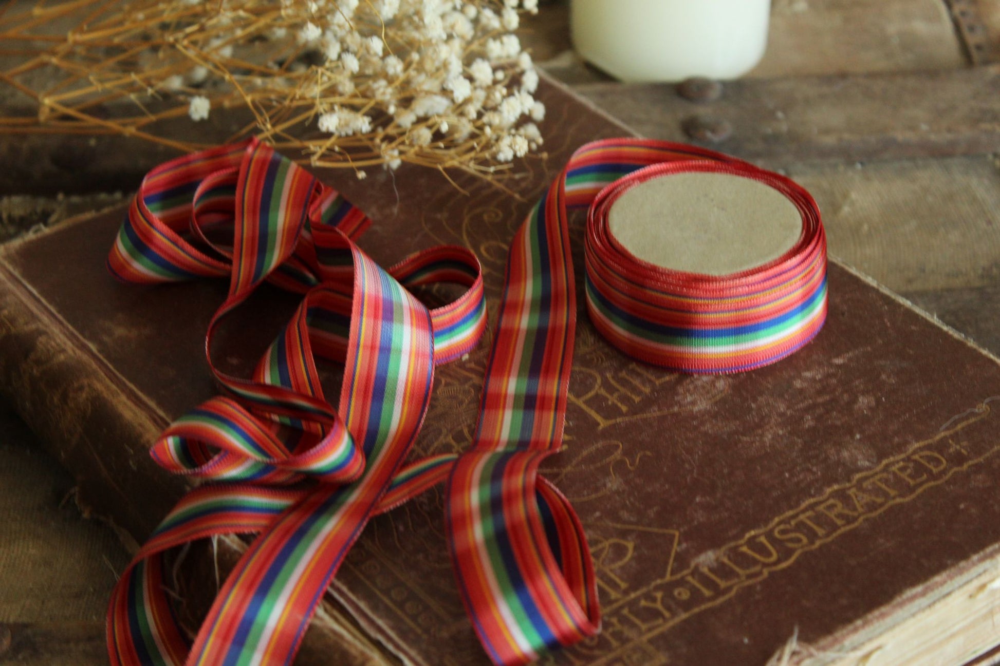 Vintage 1970s Ribbon Trim in Plaid 7/8", 2 Yards