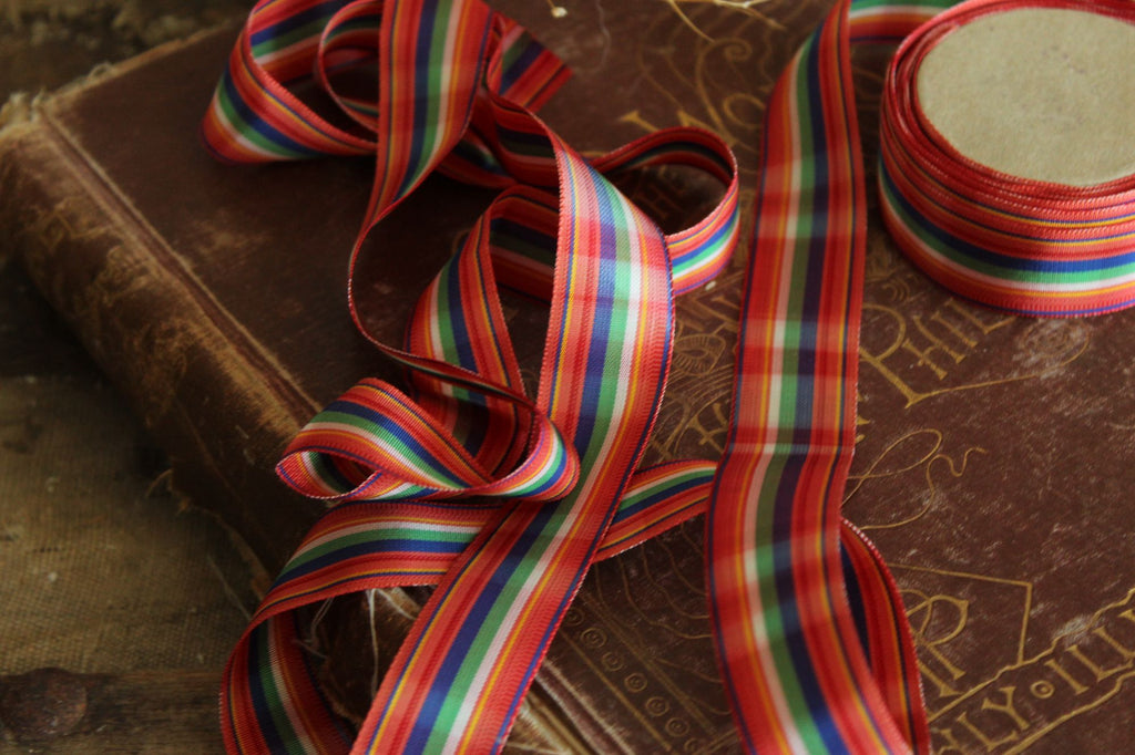 Vintage 1970s Ribbon Trim in Plaid 7/8", 2 Yards