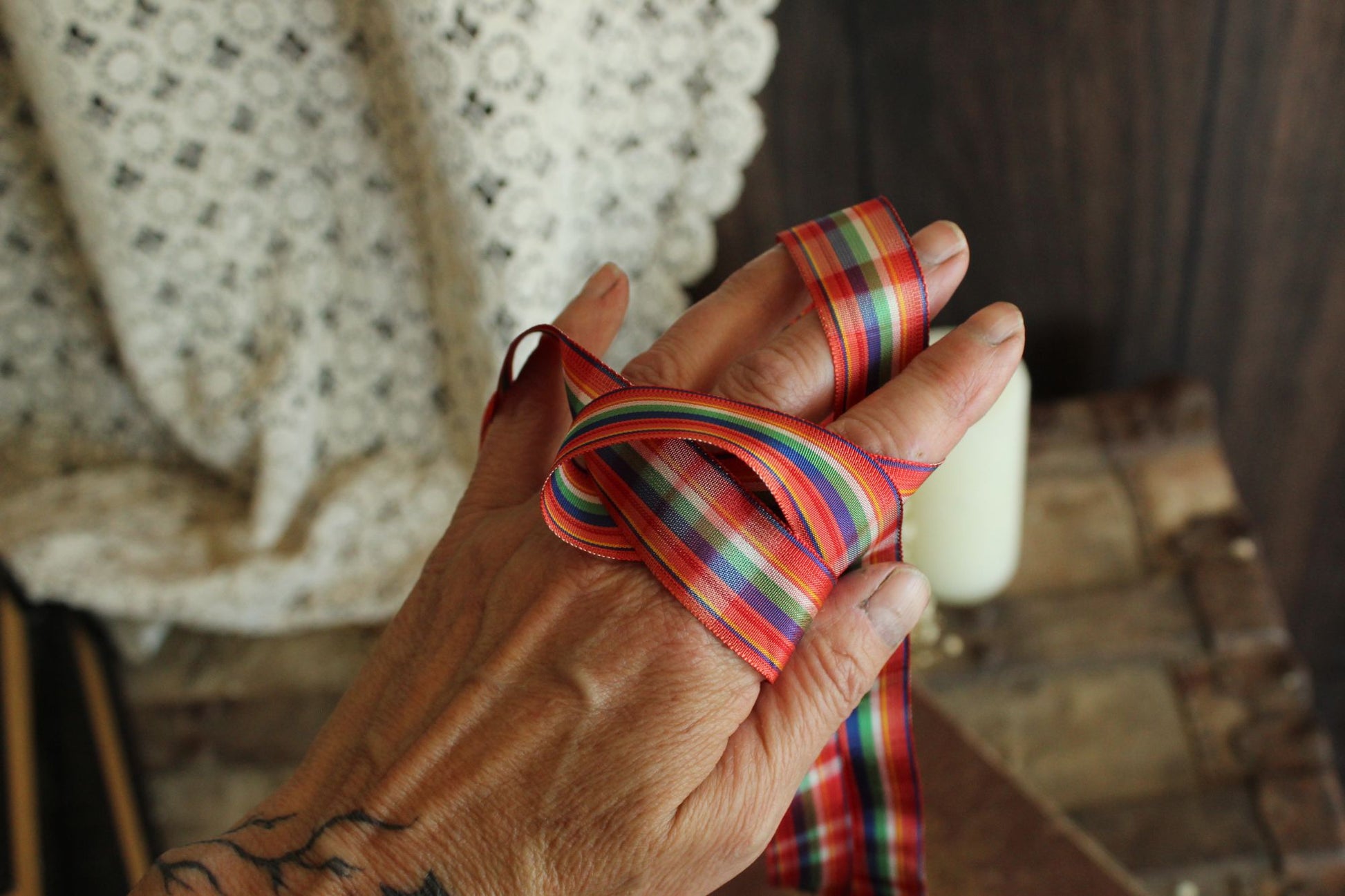 Vintage 1970s Ribbon Trim in Plaid 7/8", 2 Yards