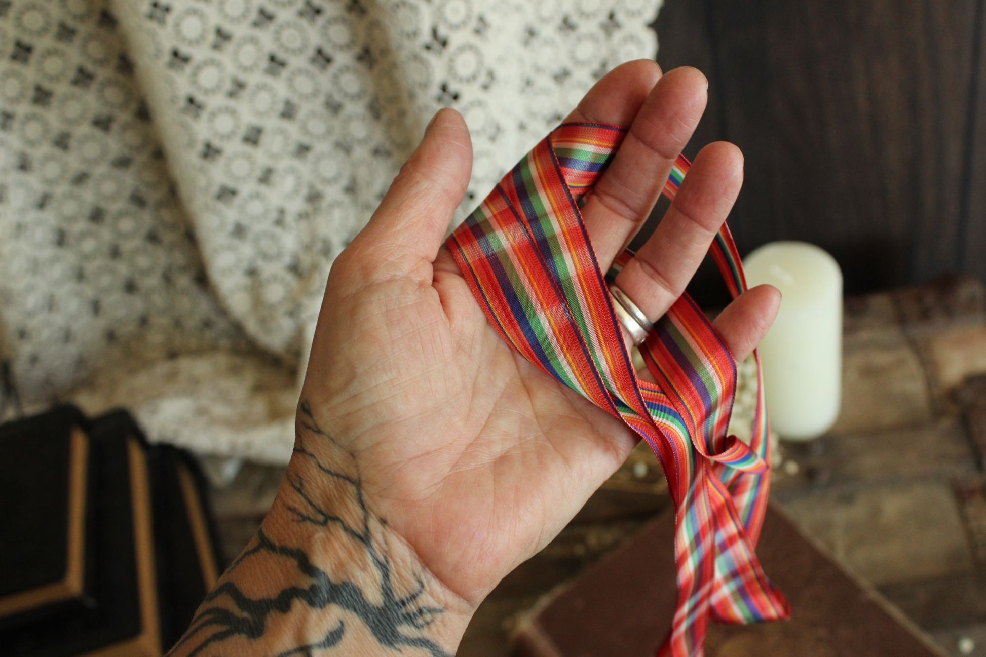 Vintage 1970s Ribbon Trim in Plaid 7/8", 2 Yards