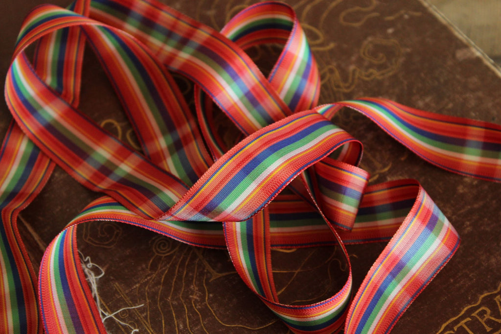 Vintage 1970s Ribbon Trim in Plaid 7/8", 2 Yards