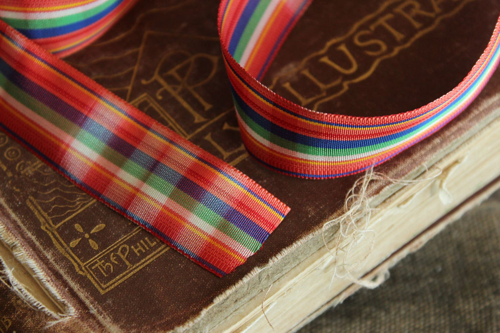 Vintage 1970s Ribbon Trim in Plaid 7/8", 2 Yards