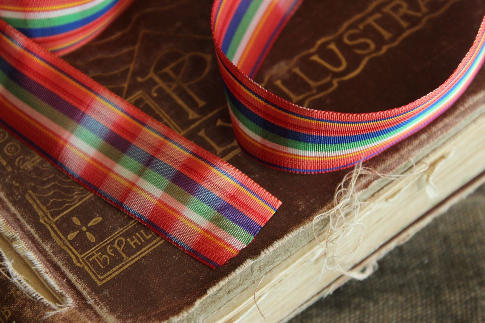 Vintage 1970s Ribbon Trim in Plaid 7/8", 2 Yards