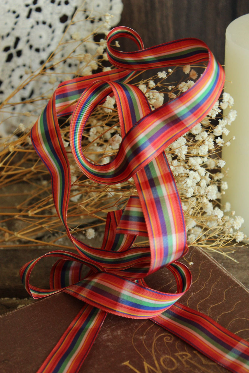 Vintage 1970s Ribbon Trim in Plaid 7/8", 2 Yards