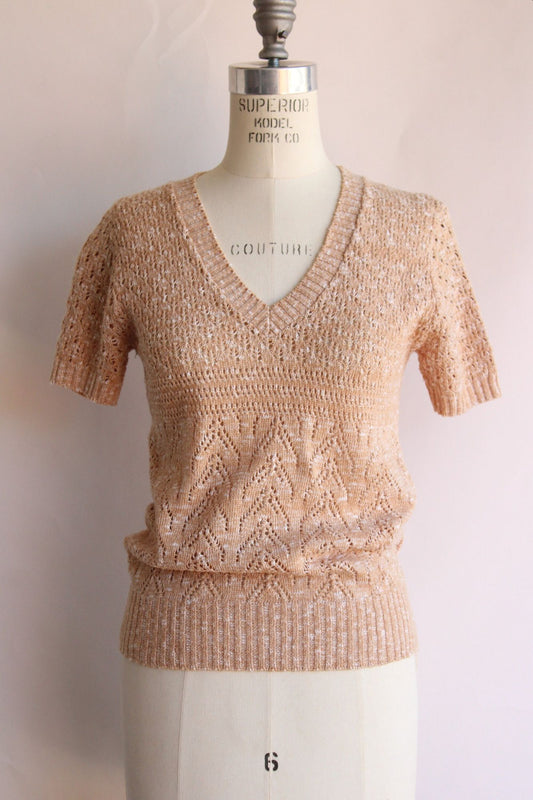 Vintage 1980s 1990s Pointellle Knit Tan Pullover Sweater
