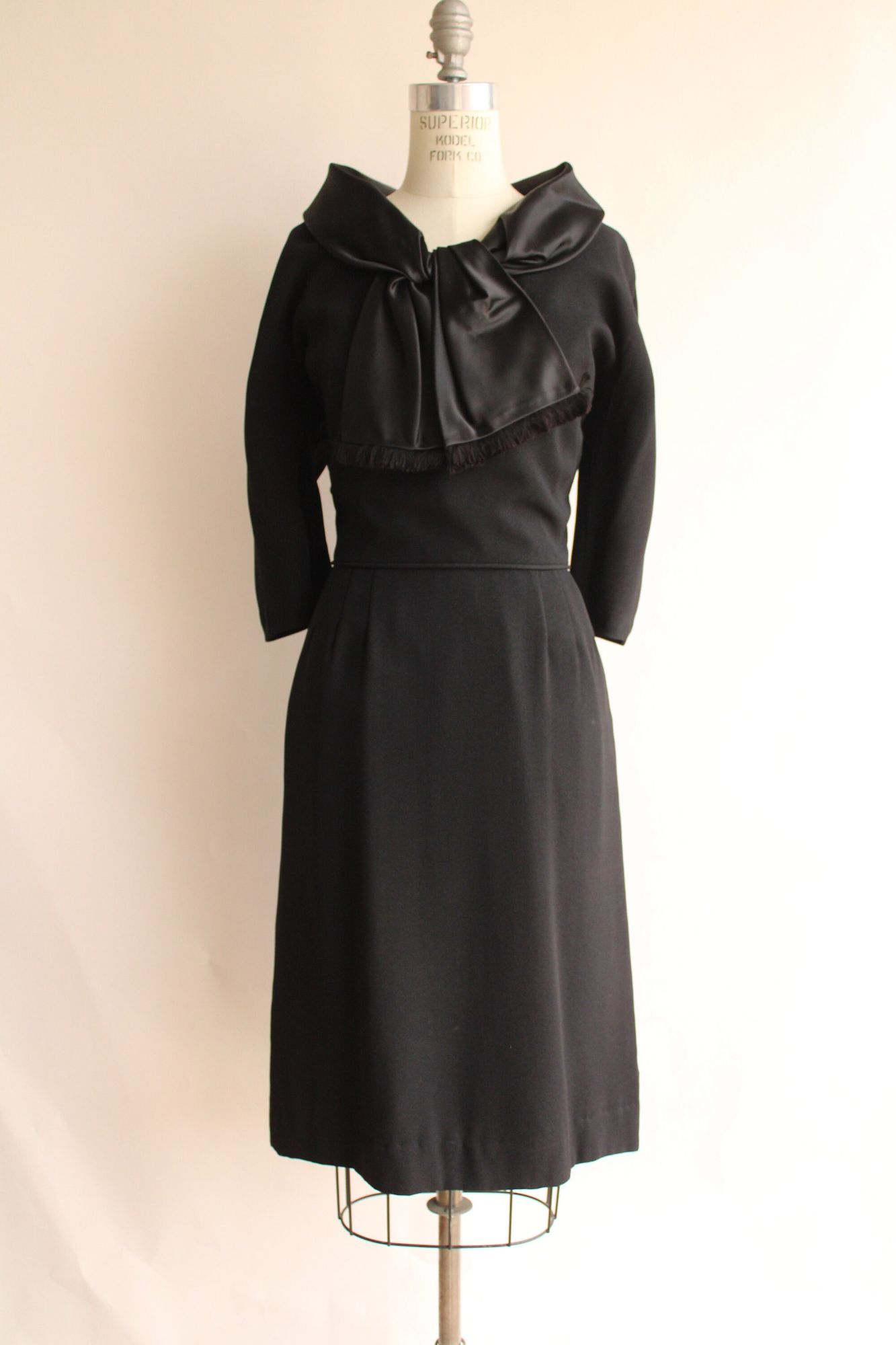 Vintage 1960s Black Dress With Scarf Collar