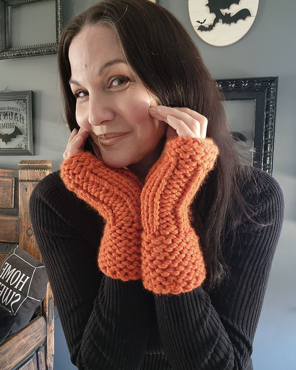 Pumpkin Spice Hand Knit Fingerless Gloves Orange
