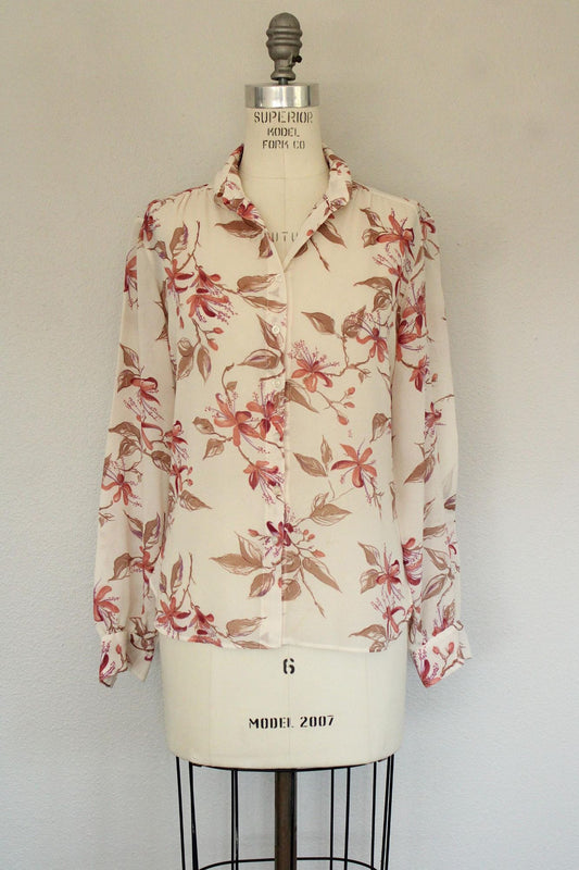 Vintage 1970s Campus Casuals Floral Print Button Down Blouse