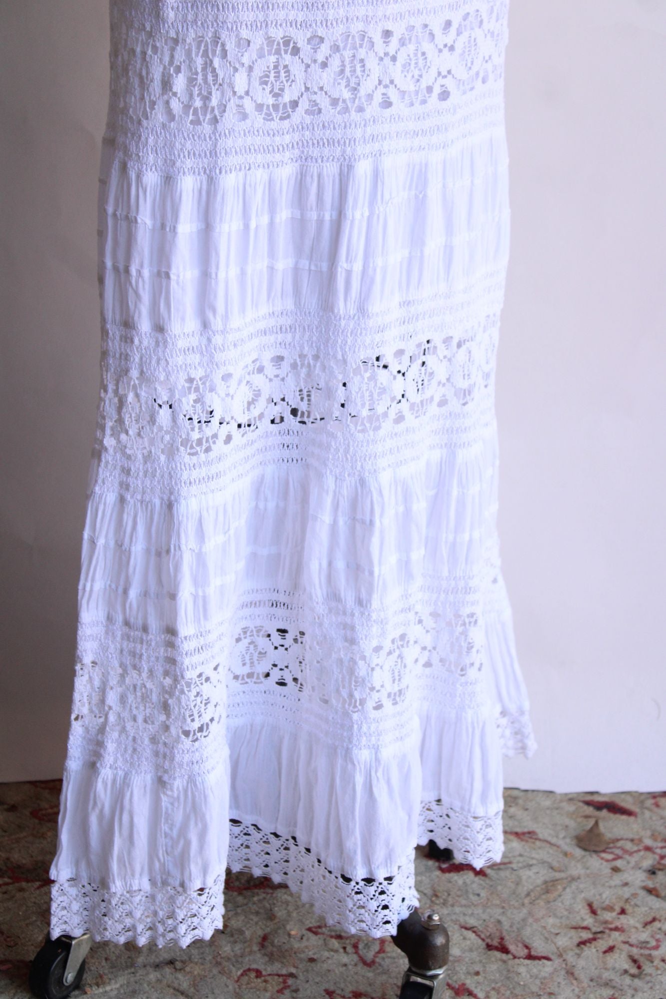 Cute Options Womens Maxi Dress, White Cotton and Lace, Size S/M