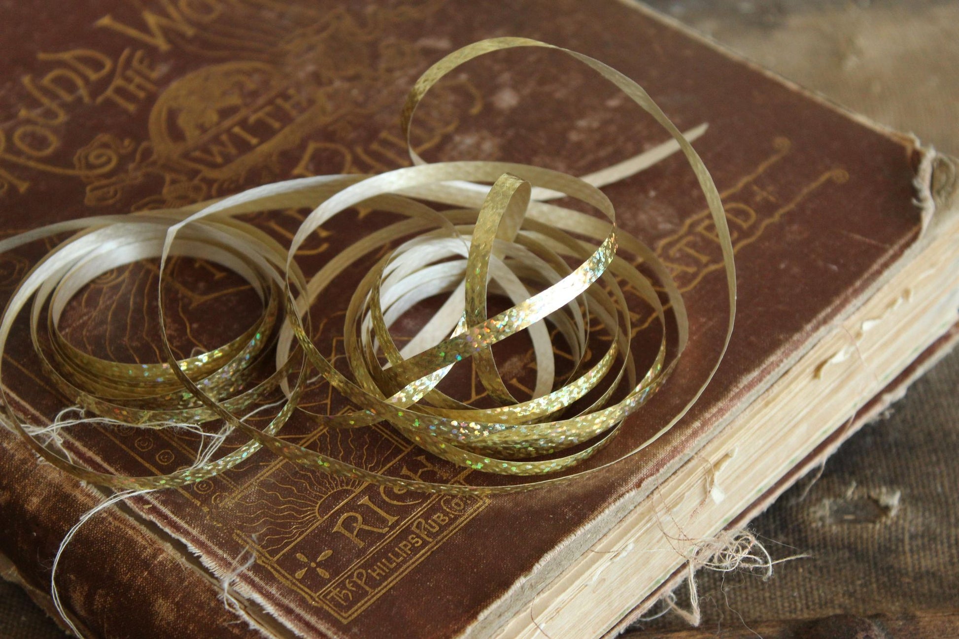 Vintage  Metallic Gold Ribbon 3/16" Wide, 8 yards