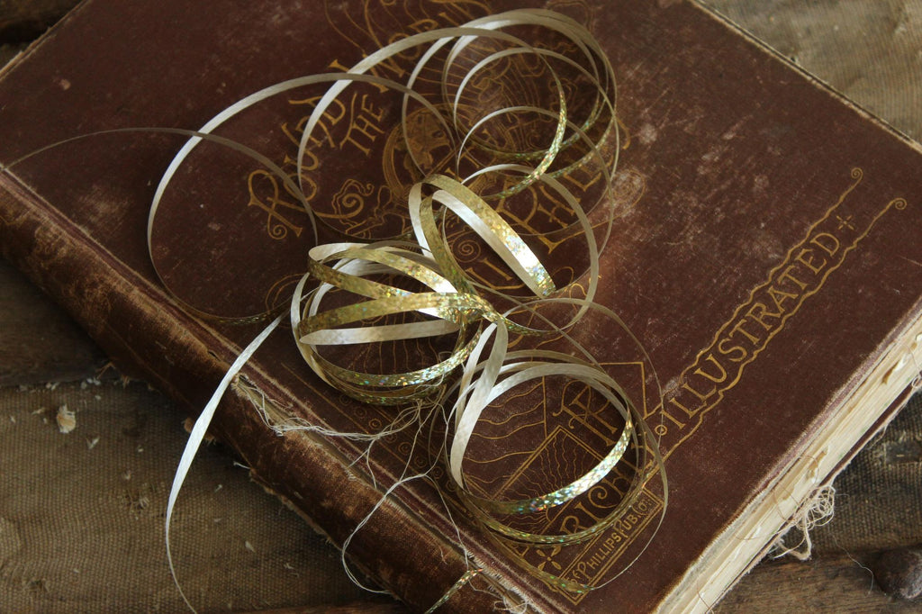 Vintage  Metallic Gold Ribbon 3/16" Wide, 8 yards