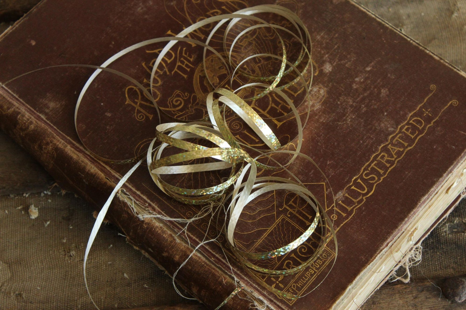 Vintage  Metallic Gold Ribbon 3/16" Wide, 8 yards